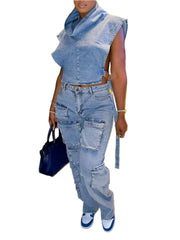 Women's Fashion Denim Multi-Pocket Cargo Jeans - Trendy, Comfortable & Stylish Jeans for Women