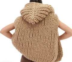 Women's Hooded Thick Knit Cardigan – Loose Fit Patterned Woven Sweater