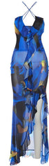 Halter Summer Sexy Backless Mesh Print Dress