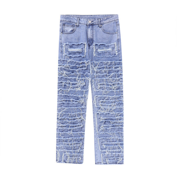 Men's Irregular Big Destressed Patch Denim