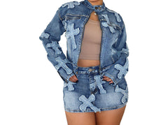  Women's Classic Denim Charm: Blue Skirt Jacket Set