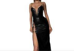 Stylish and Elegant Women's Fashion V-Neck Split Dress with Accessory Chain Straps