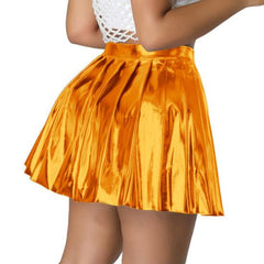 Women's Shimmering Metallic Pleated Mini Skirt –Trendy High Waist Fashion for Night Out