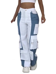 Women's Plus Size High-Rise Straight Utility Cargo Jeans