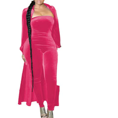 Pink Velvet Allure Two-Piece Sexy Women’s Jumpsuit Set