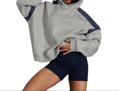 Fall Women's Gray Plus Size Lounge Hoodie – Oversized Fit with Contrast Stripes