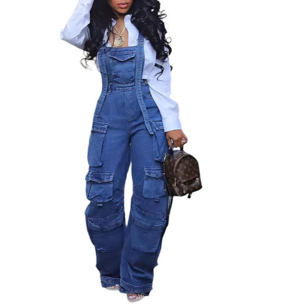 Blue Trendy Women’s Loose Fit Denim Jumpsuit Perfect for Casual Chic Looks