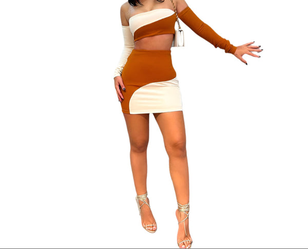 Women's Summer Crop Top & Mini Skirt Set – Long Sleeve 2-Piece Outfit