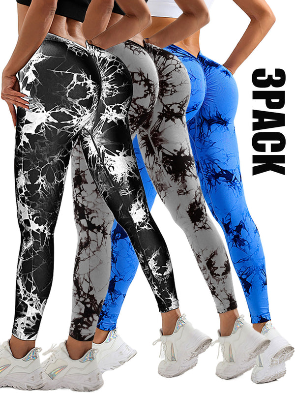 3-Pack Tie Dye Seamless Scrunch Butt Leggings for Women High Waisted Workout, Yoga, and Gym Pants