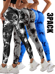 3-Pack Tie Dye Seamless Scrunch Butt Leggings for Women High Waisted Workout, Yoga, and Gym Pants