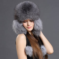 Gray Luxury Fox Fur Hat for Autumn & Winter – Trendy and Warm Headwear
