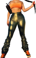 Women's Dark Green Trend Trove Stacked Leather Pants