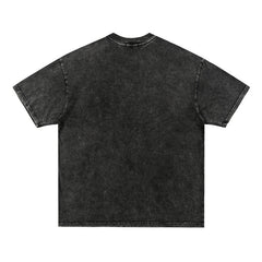 Gray Washed Vintage Graphic T-Shirt Short Sleeve Retro Style