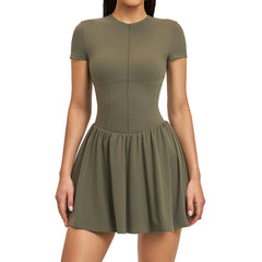 Women's Anti-Exposure Fitness Workout Dress –Tennis & Golf Athletic Dress with Shorts | Nylon Activewear