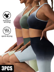 3Pack Seamless Ribbed Workout Set for Women  High Waist Yoga Shorts, Sports Bra & Activewear Outfit