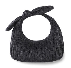 Black Women's Small Straw Satchel Top Handle Boho Summer Accessory