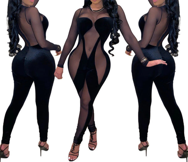 Turn Heads: Summer Miami Nightclub Velvet Mesh Allure Jumpsuit