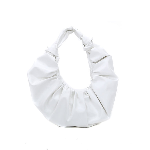 White Large Women's Trendy Ruched Faux Leather Oval Shoulder Stylish & Versatile Handbag