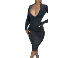 Chic Striped V-Neck Bodycon Dress Long Sleeve Casual Elegance