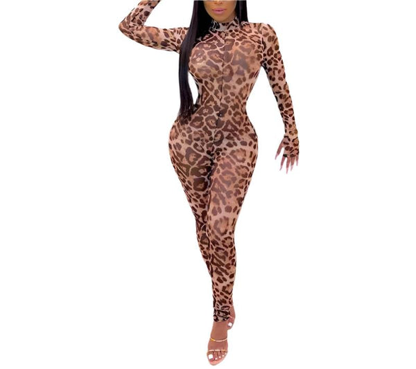 Buy now pay later clothing/Leopard Print Slim Fit Jumpsuit for Women - Sexy & Stylish Leggings Bodysuit