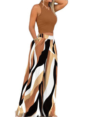 Brown Resort Ready Curve Set – Sleeveless Flyaway Top & Wide Leg Pants