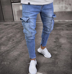 Men's Utility Chic: Fitted Cargo Denim Jeans - Shop Now