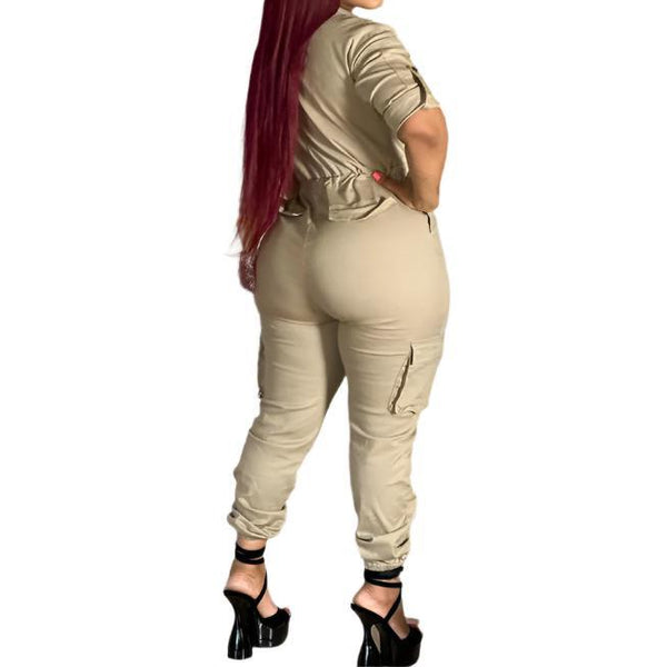 Women's Cargo Jumpsuit - Fashionable Multi-Pocket Design