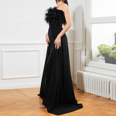 Women's Backless Long Sequined Prom Dress – Sleeveless Wrapped Chest Evening Gown