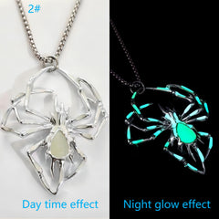 Spiked Glow-in-the-Dark Spider Pendant Necklace  Women’s Biker Jewelry Set