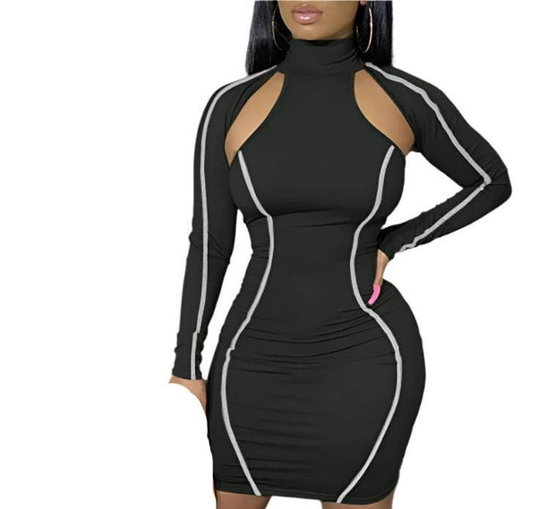Women's Black Sleek Silhouette Midi Bodycon Dress