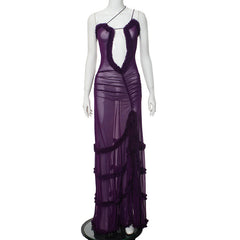 Chic Hollow-Out Sling Strap Maxi Dress for Women Elegant Fashion