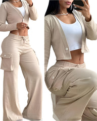 Khaki Plus Size Women’s Travel Cargo Pant Set Lightweight 2-Piece Airport Outfit with Pockets