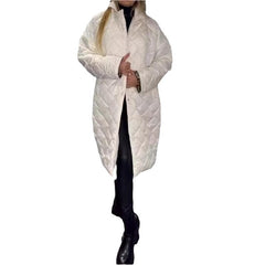 Plus Size White Women's Diamond Quilted Puffer Coat Packable Long Jacket