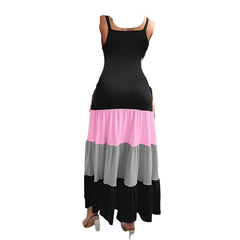 Coastal Color Block Maxi Dress V-Neck Flowy Summer Beach Vacation Outfit