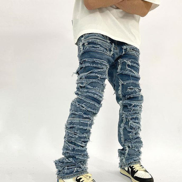 Blue Men's Distressed Skinny Pants Trendy Ripped Slim-Fit Jeans for Urban Style