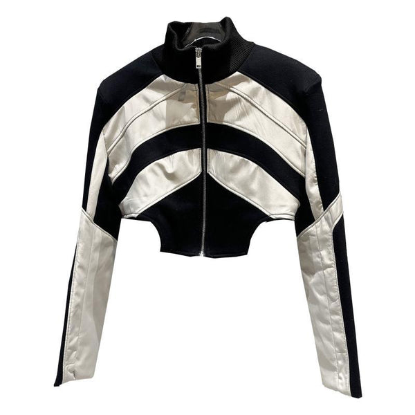 Bold Hue Hot Girl Turtleneck Fashion-Forward Color Block Jacket