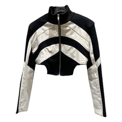 Bold Hue Hot Girl Turtleneck Fashion-Forward Color Block Jacket