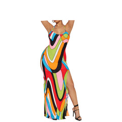 Women’s Multi-Color Sleeveless Maxi Dress Round Neck Cut-Out Summer Dress