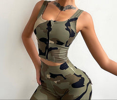 Women's Camouflage Print Yoga Set High-Waist Leggings & Sports Bra for Workout & Fitness