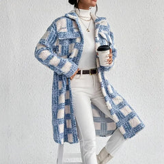 Women’s Heavyweight Throw-On Coat in Stone Plaid