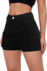 Black Women’s Super High-Waisted Denim Shorts Lightweight Relaxed Fit Mid-Thigh Jean Shorts