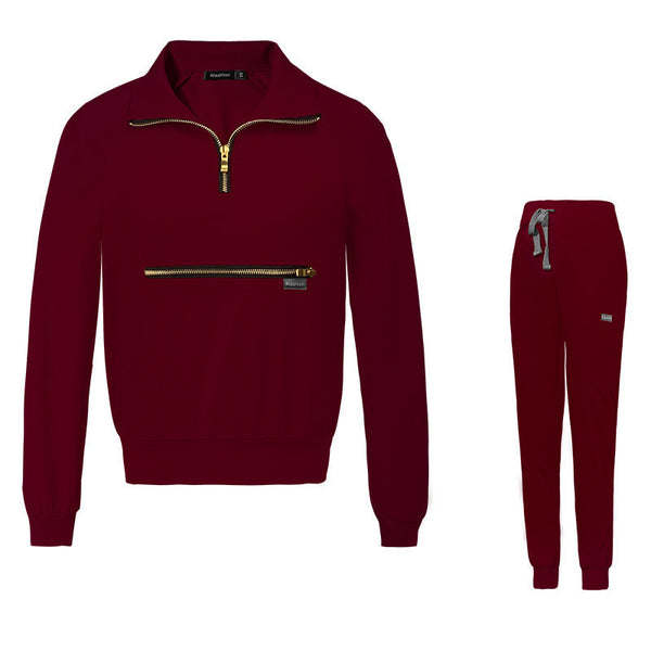 Burgundy Women’s Scrub Set Jacket, Pullover Top & Pants Set for Nurses