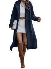 Blue Women's Long Hooded Faux Sheep Wool Coat - Warm & Stylish Winter 