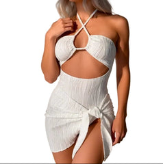 White Vacation Women’s Tie Knot One-Piece Swimsuit Swim Dress