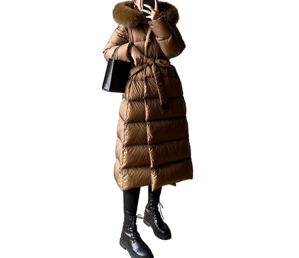 Arctic Luxe 600-Down Ladies Long Puffer Coat  Quilted Elegance with Faux-Fur Hood