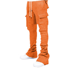 Orange Winter Essentials Men's Casual Fleece Lined Cargo Pants with Utility Pockets