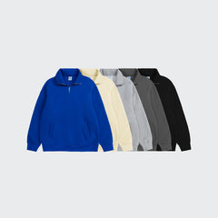 High Collar Half-Zip Polo Sweatshirt  Loose Fit, Relaxed Solid Style