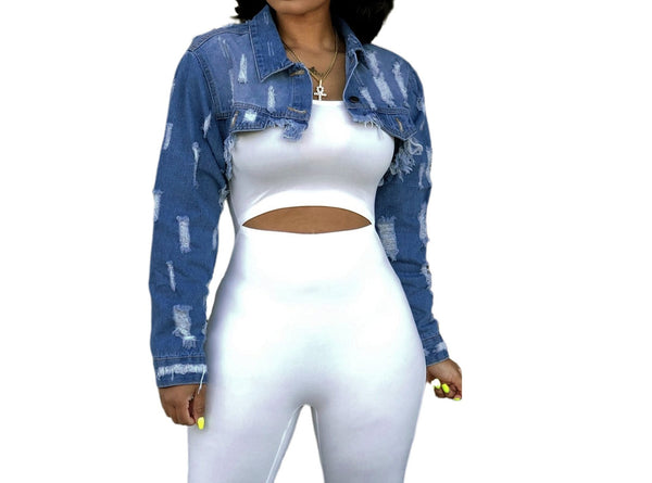Chic and Distressed: Explore Women's Crop Denim Jacket Styles