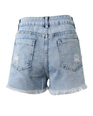 Women's High Waist Ripped Denim Shorts with Side Zipper Trendy Summer Look