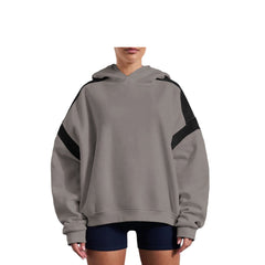 Plus Size Gray Cozy Fleece Oversized Hoodie for Women Contrast Shoulder Stripes